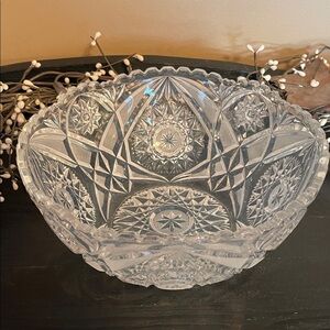Antique American Brilliant Period Lead Crystal Elegant Cut Heavy Bowl